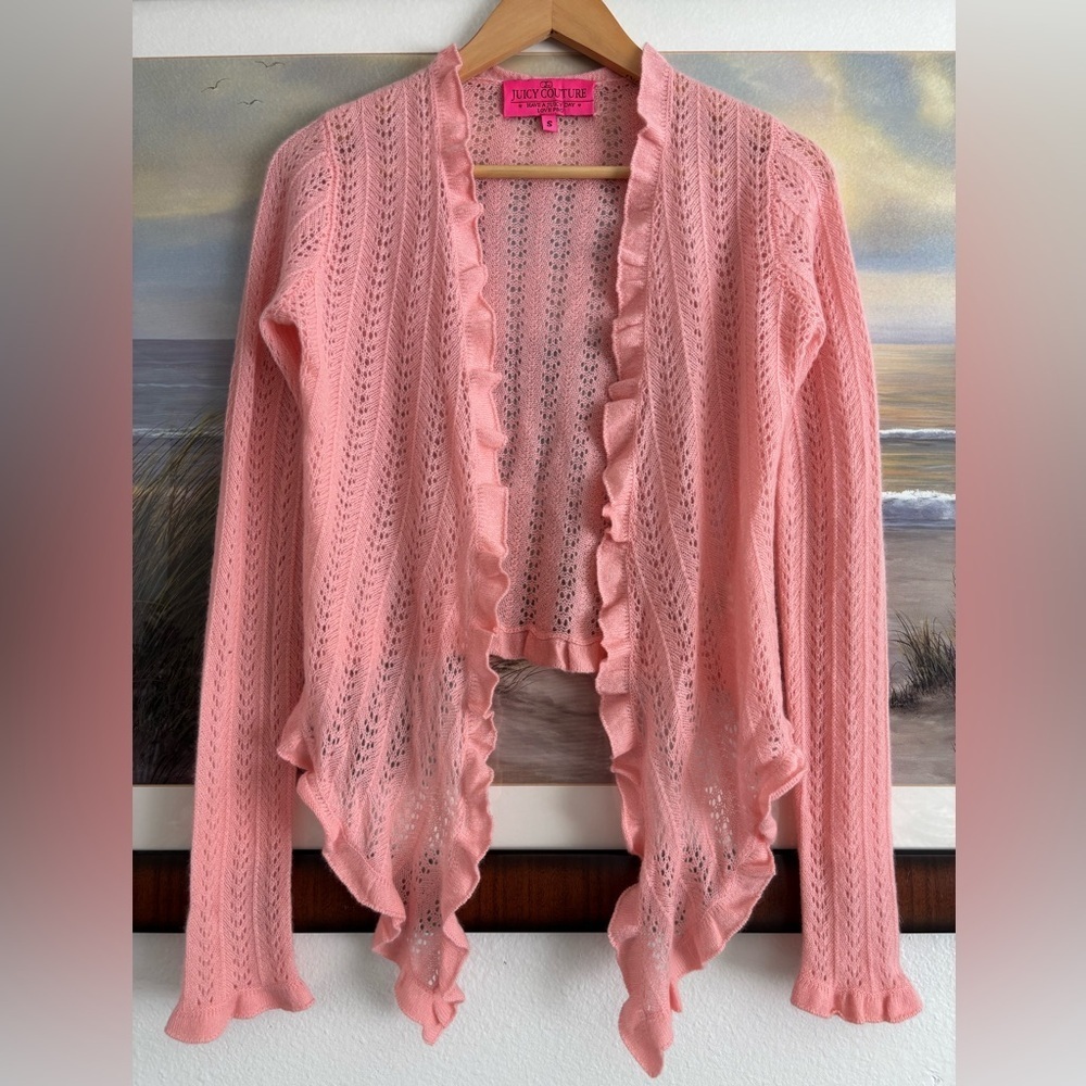 Vintage Juicy Couture Cashmere Ruffle Sweater Cardigan Fancy Knit